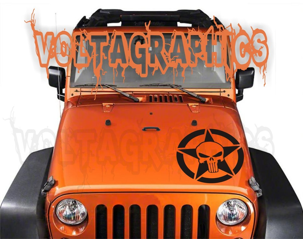 Vinyl Hood Decal for Jeep Wrangler/Gladiator The Punisher Military star USA