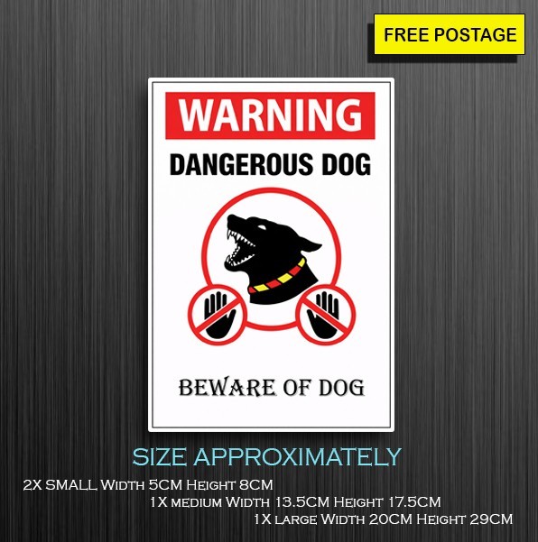 Dangerous Dog Warning Sign, Self Adhesive Waterproof Vinyl Sticker
