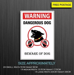 Dangerous Dog Warning Sign, Self Adhesive Waterproof Vinyl Sticker