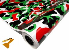 Red Green White Black Camo Vinyl Car Wrap Film Sheet +Free Tools (2 feet & up )