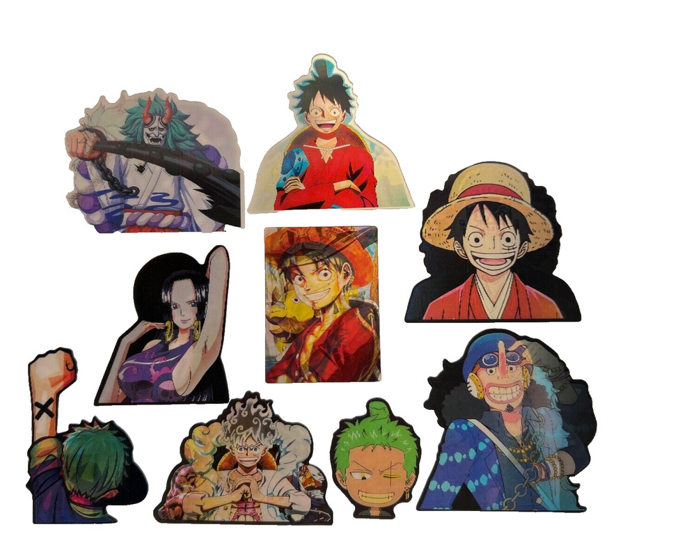 ONE PIECE MINI LENTICULAR STICKER LOT OF 9 ANIME LAPTOP CAR DECORATION ~3″