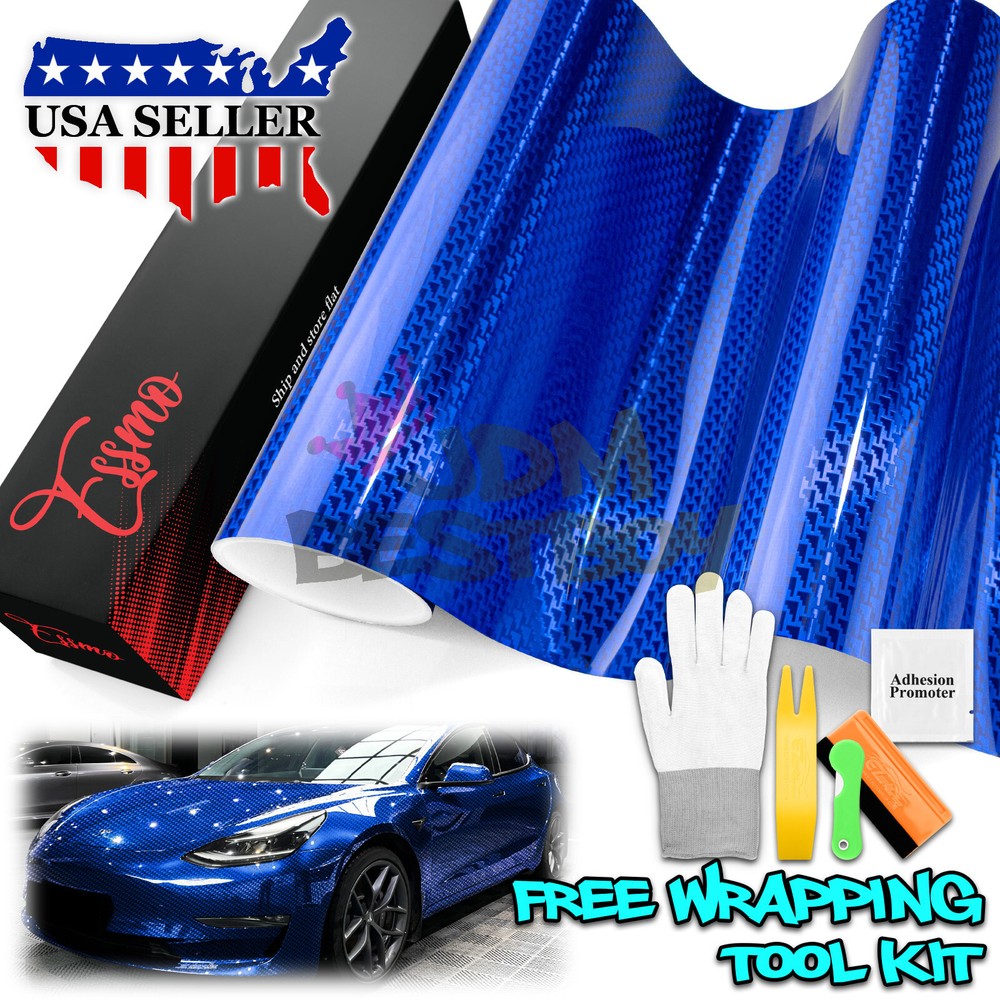 PET Squadron Carbon Fiber Gloss Royal Blue Car Vehicle Vinyl Wrap Decal Sheet