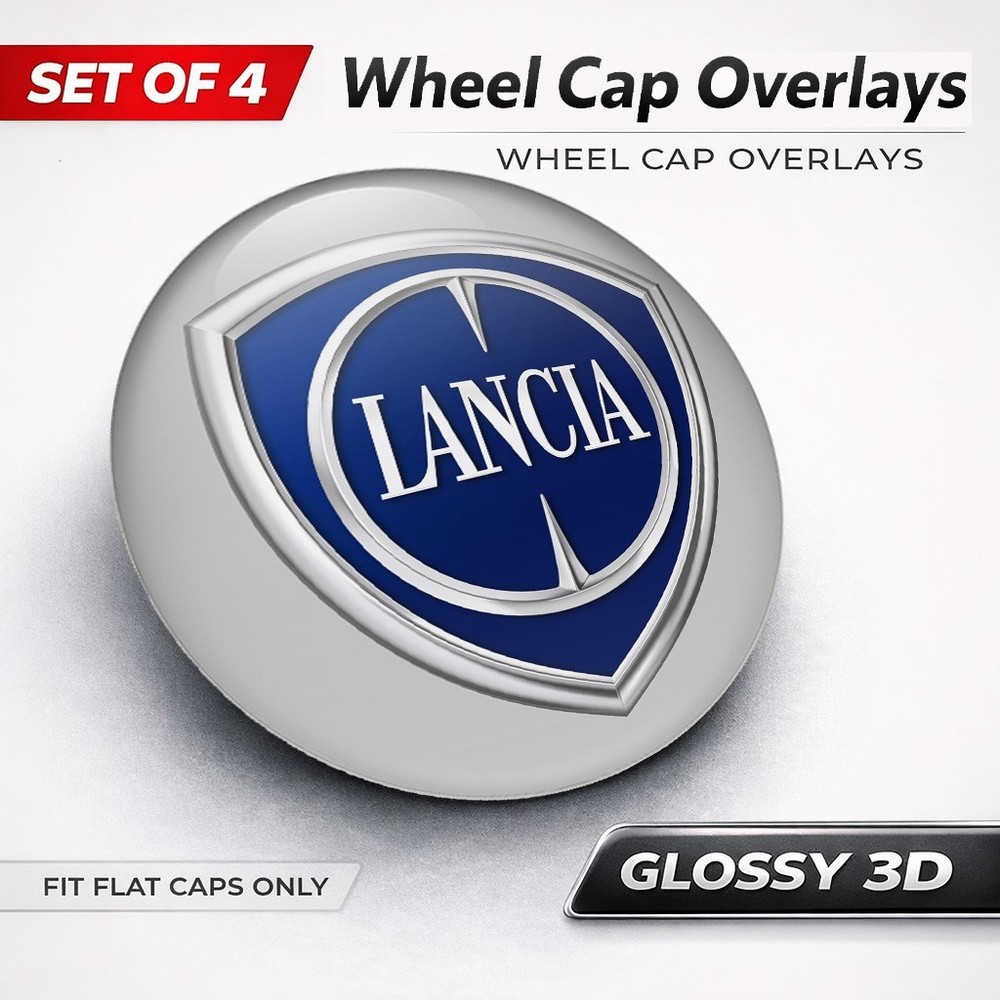 Lancia Wheel Cap Overlays 3D Domed Resin Center Cap Stickers Set of 4