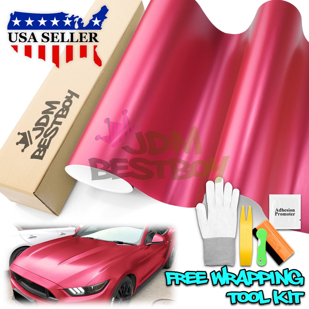 【Satin Chrome】 Pink Matte Metallic Car Vinyl Wrap Sticker Air Release Sheet Film