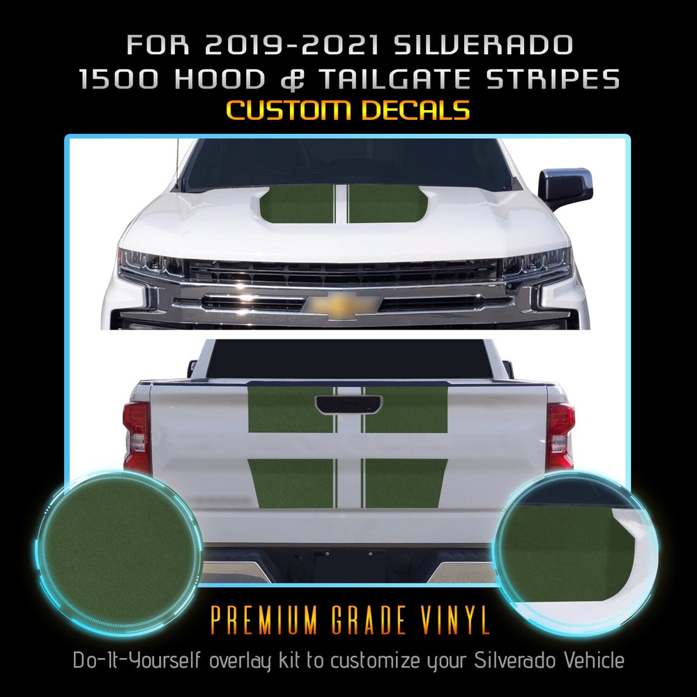 For 2019-2021 Silverado 1500 Hood Tailgate Stripe Graphic Decal Flat Matte Vinyl