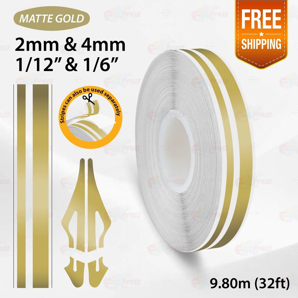 MATTE GOLD 1/2″ 12mm Double Lines STRIPE Car Streamline TAPE Decal Vinyl Sticker