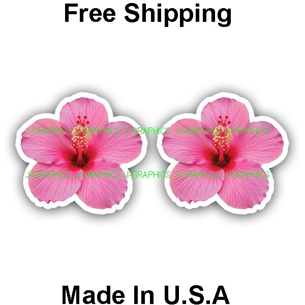 Hawaiian Hibiscus Flower (2) Pack Car Window Bumper Truck Vinyl Sticker Decal C