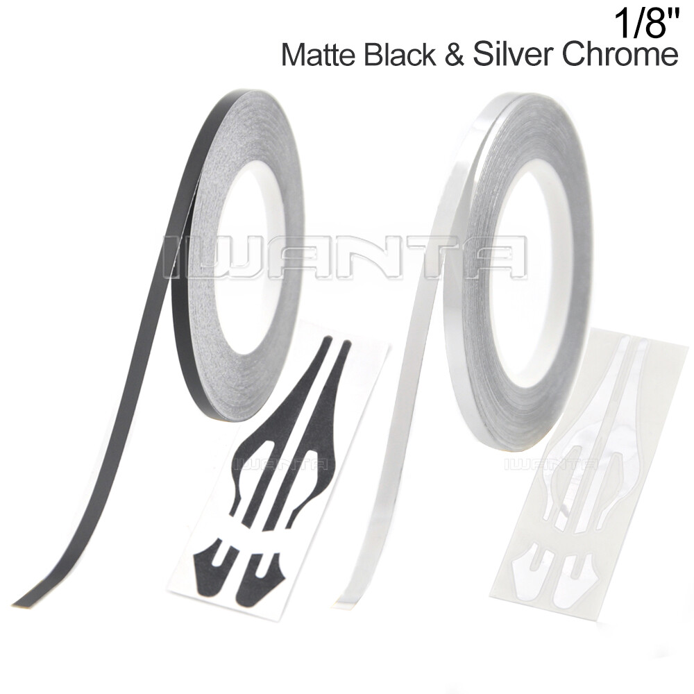 1/8″ 3mm Matte Black & Silver Chrome Pinstriping Pin Stripe Vinyl Decal Sticker