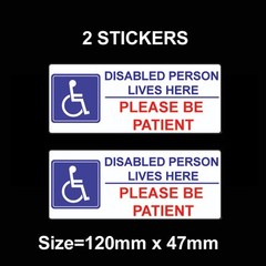 2 X DISABLED PERSON LIVES HERE DISABILITY DOOR DELIVERY NOTICE STICKERS