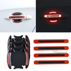 8x Car Door Handle Reflective Carbon Fiber Sticker Safety Anti-scratch Strip