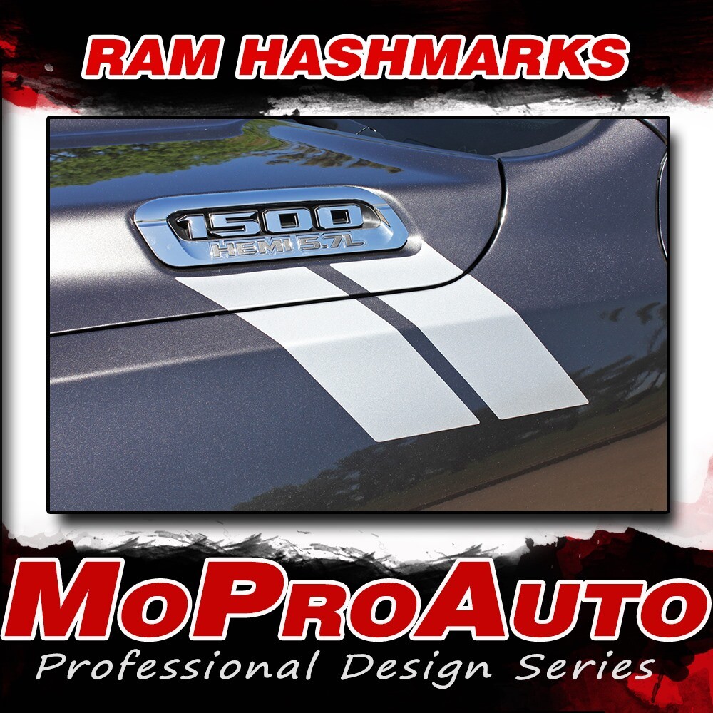 Hood Stripes HASH MARKS Bar Decals Vinyl Graphic for 2019-2024 Dodge Ram