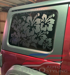 Fits 2018-2022 Jeep Wrangler JL JLU (4 Door) Window Hibiscus Flowers Decal Black