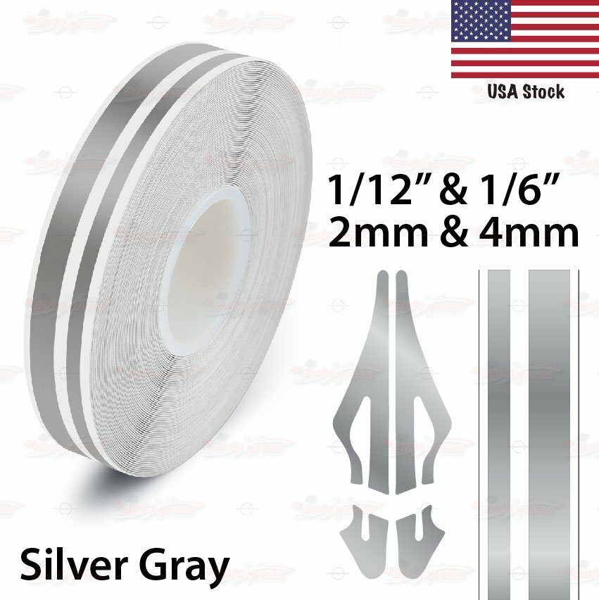 1/2″ Roll Vinyl Pinstriping Pin Stripe Double Line Tape Sticker 12mm SILVER GRAY