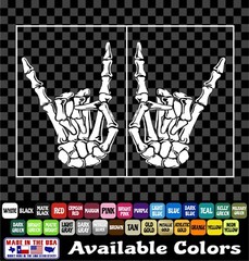 Skeleton Hand Metal Horns Sticker Rock & Roll Skull Decal Left & Right
