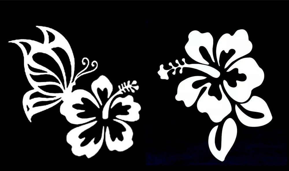 Hibiscus Flower Butterfly 2 White Vinyl Decals Car Truck Window laptop notebook