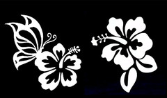 Hibiscus Flower Butterfly 2 White Vinyl Decals Car Truck Window laptop notebook