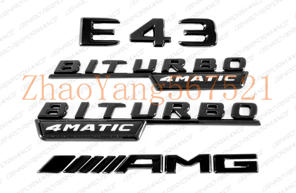 Gloss Black Emblems Logos Letters for Mercedes-Benz E43 Biturbo 4Matic AMG W213