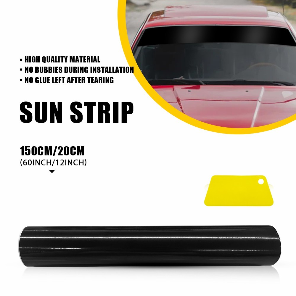 12*60inch Glossy Black Windshield Sun Vinyl Visor Banner Sticker Cover Blank US
