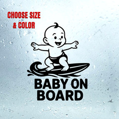 Baby on Board Surfer Decal | Surfing Baby Car Sticker Choose Size & Color Funny