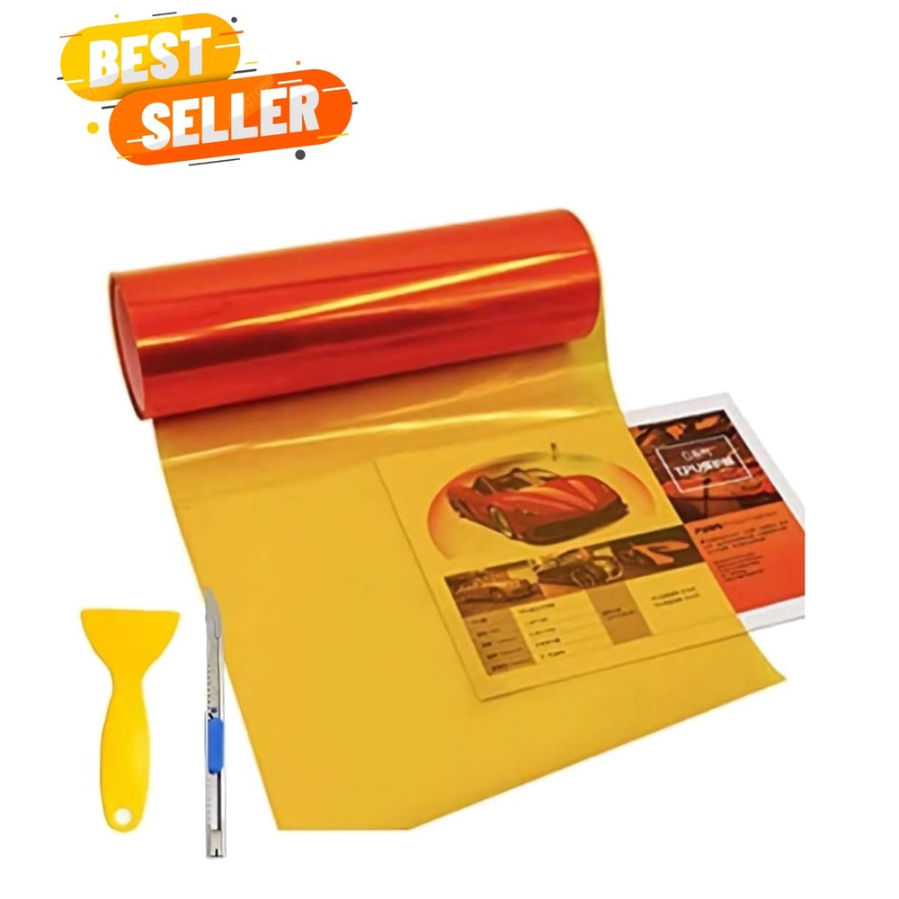 12” x 48” Universal Glossy Orange Tint Film with Squeegee for All Vehicles
