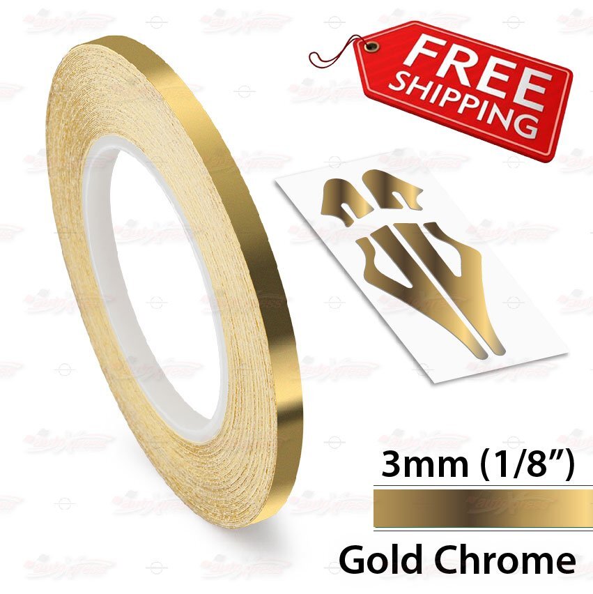 GOLD CHROME 3mm 1/8″ Roll PIN STRIPE PinStriping Line TAPE Decal Vinyl Sticker