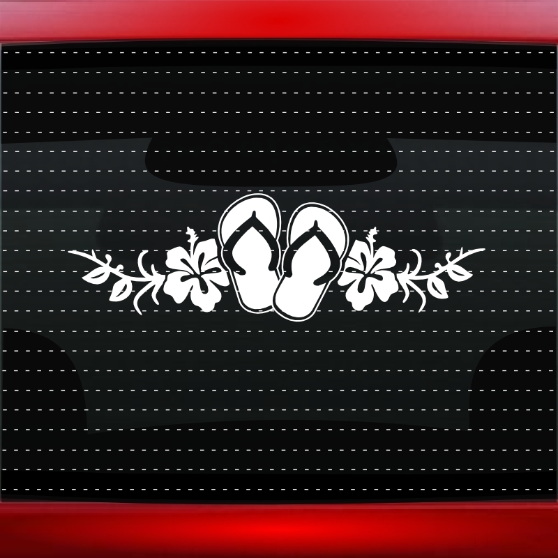 Hibiscus #6 Hawaiian Flower Cute Car Decal Window Sticker Flip Flop (20 COLORS!)