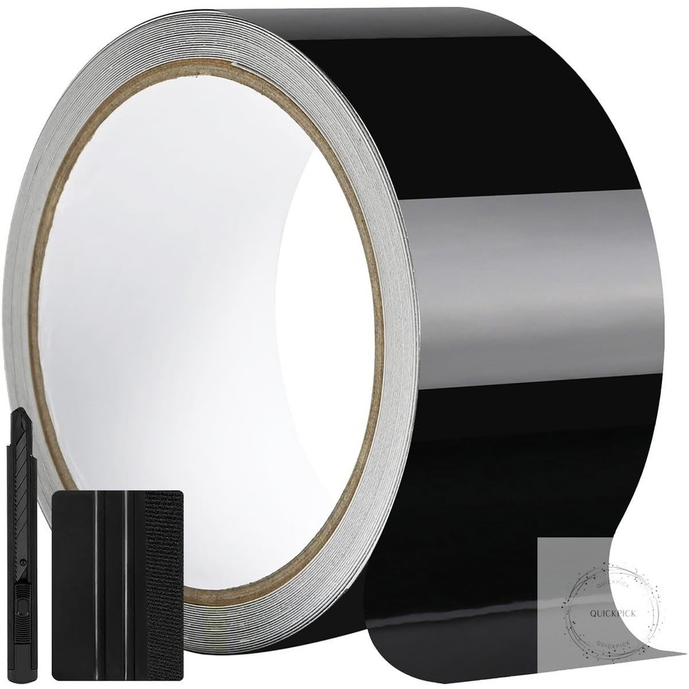 2IN X 30FT Gloss Black Vinyl Wrap for Chrome Delete Window Trim Car Door Sill