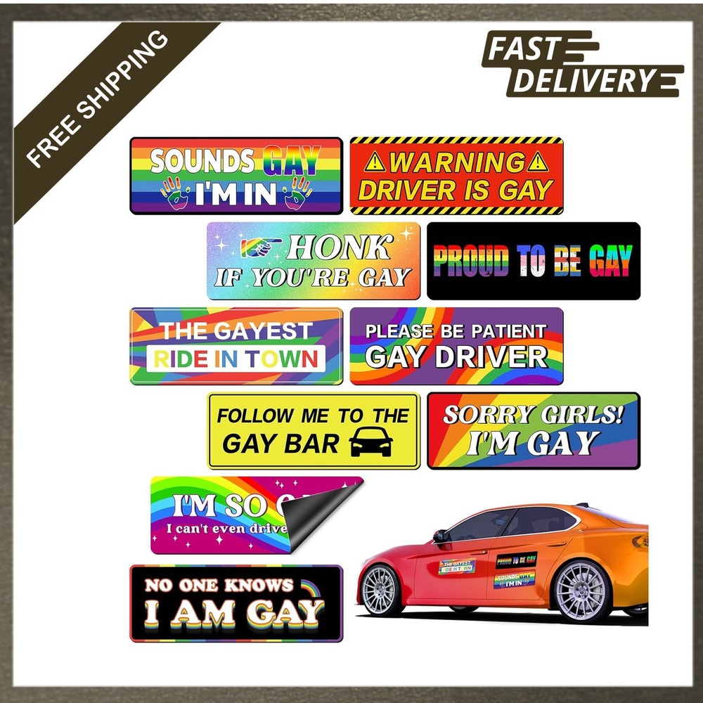 Funny Car Magnets 10 Pack Gay Bumper Magnetic Stickers Waterproof Reusable