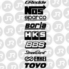 9 Car Automotive Sponsor Decals Pack JDM Drift Racing Sport Logos Aftermarket