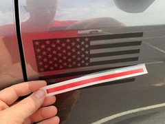 Pair Matte Black American Flag Vinyl Stickers, Thin Red Line, Fire Fighter