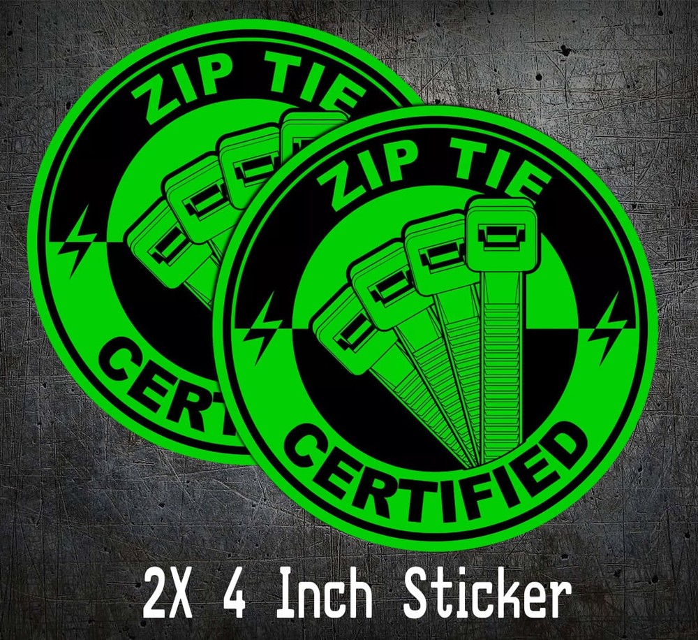 2X Zip Tie Certified Lime Green Round Sticker Decal JDM ZIPTIE Tech Fits STI EVO