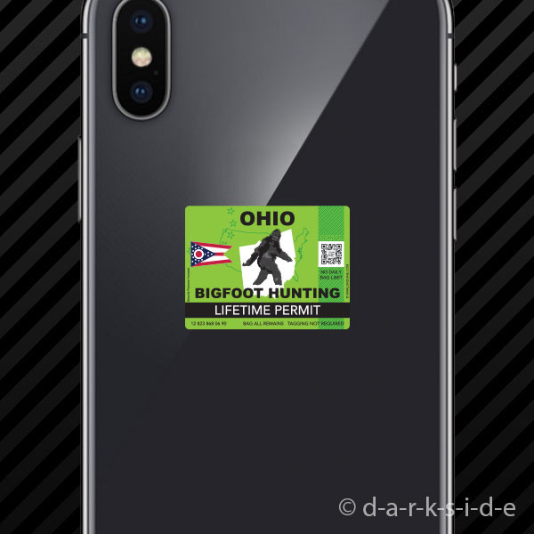 (2x) Ohio Bigfoot Hunting Permit Cell Phone Sticker Mobile Sasquatch Lifetime