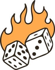 Dice Sticker Flame Orange Gamble Toss Fire On Roll Shake Them Up Lucky (3 Inch)