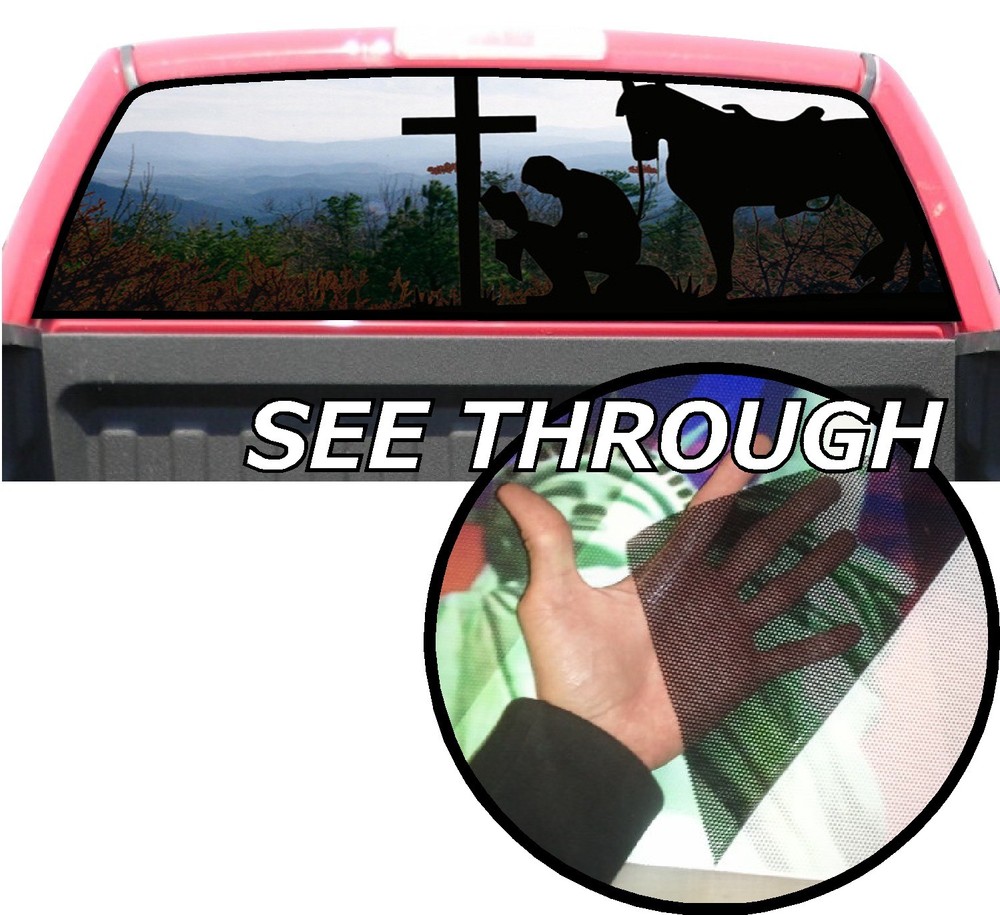 P51 Cowboy Praying Rear Window Tint Graphic Decal Wrap Back Pickup Graphics