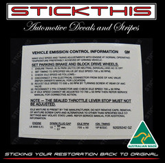 Suits Holden VL RB30 RB30et Turbo N/A SLE Calais – Engine Emission Decal Sticker