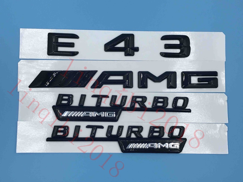 Gloss Black ” E43 AMG BITURBO ///AMG ” Number Emblem Sticker for Mercedes-Benz