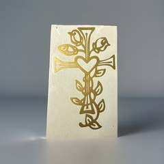 Gold 2 X4 Cross with Rose Vines Permanent Vinyl Decal Sticker Window Car Truck