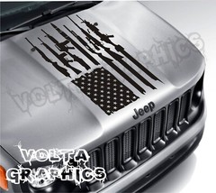 Vinyl hood decal compatible with Jeep Renegade 2015-2024 Distressed flag USA