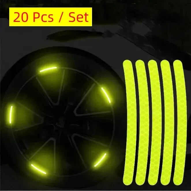 20 pcs Reflective Sticker Strip Decal Wheel Hub Rim Stripe Tape Car Accessories