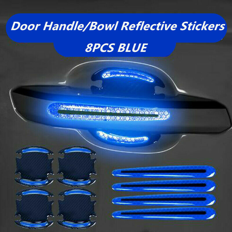 8pcs Car Door Handle Bowl Protective Film Reflective Sticker Strips Anti-Scratch