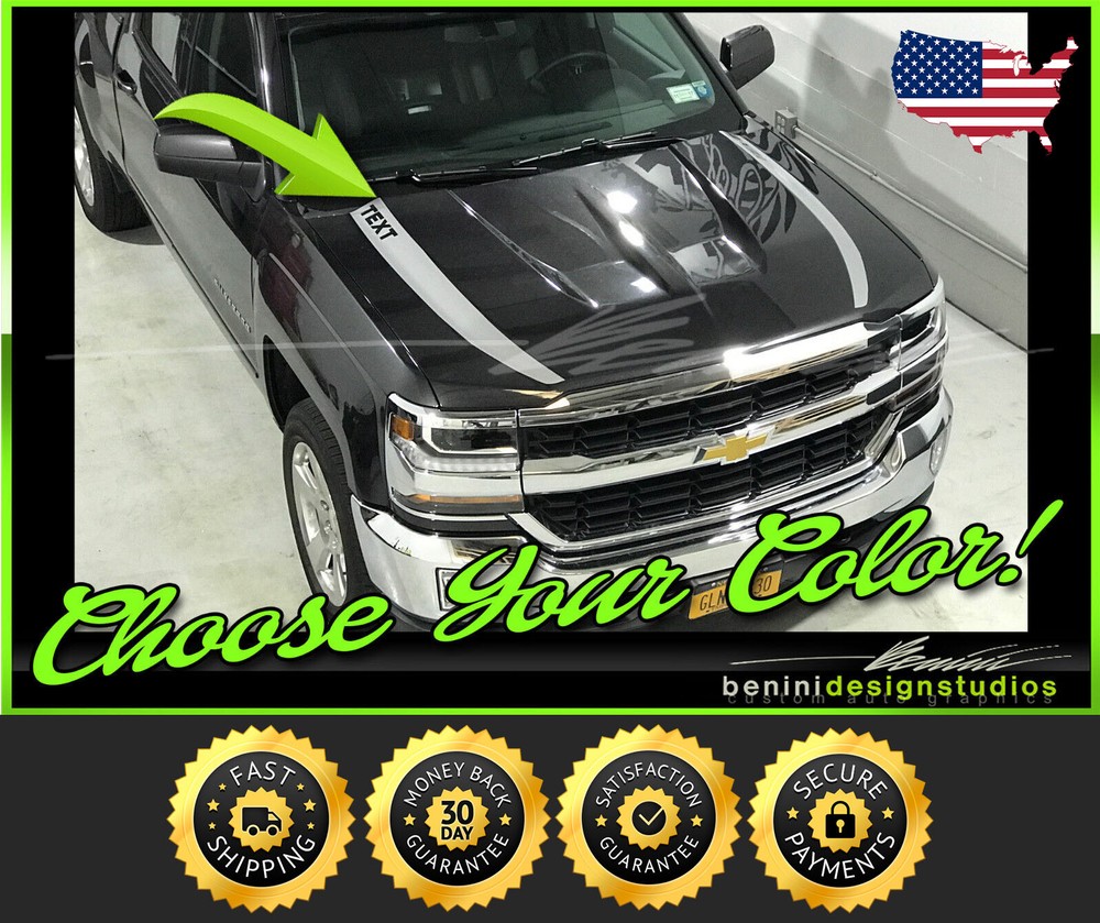 Hood Spear Racing Stripes Fits 2016 2017 2018 Chevy Silverado 1