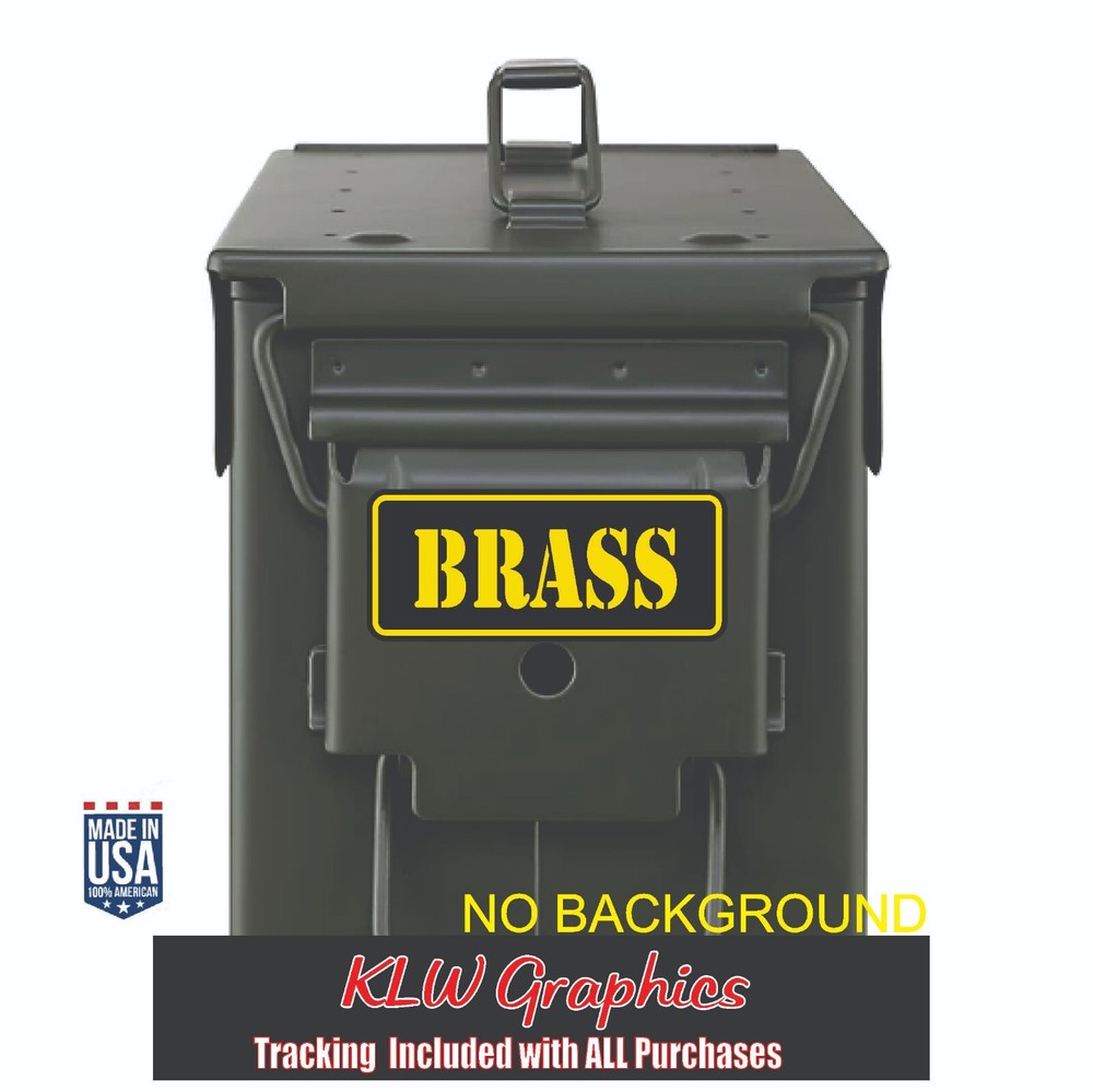 Brass Ammo Can Box Decal Gun safety Hunting CALIBER Vinyl Decal Sign Range 9mm