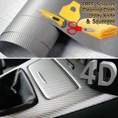 120″ x 60″ Premium Gloss Silver Carbon Fiber 4D Vinyl Film Wrap Air Bubble Free