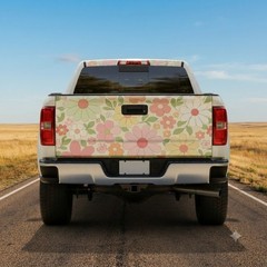 Pink Boho Flower Tailgate Wrap Decal, Retro Floral Cute Pastel Tailgate Sticker