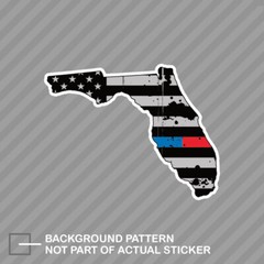 Distressed Thin Blue Red Line Florida State Shaped Subdued US Flag Sticker
