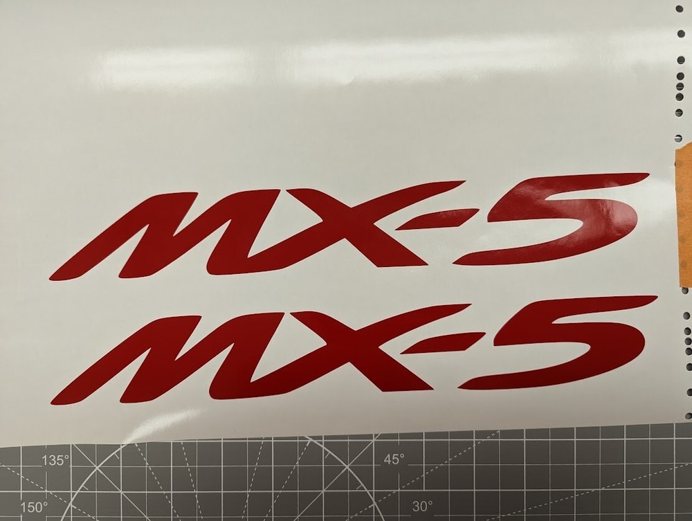 2 pack- MX-5 logo gloss red vinyl Decal Sticker 12″ x 1.75″