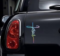 RAINBOW MULTICOLOR JESUS 8” INCH Vinyl Sticker Decal Christian God Faith Saved