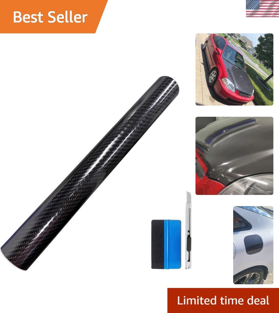 6D High Gloss Black Carbon Fiber Vinyl Wrap – 2in x 30ft, Air Release Technology