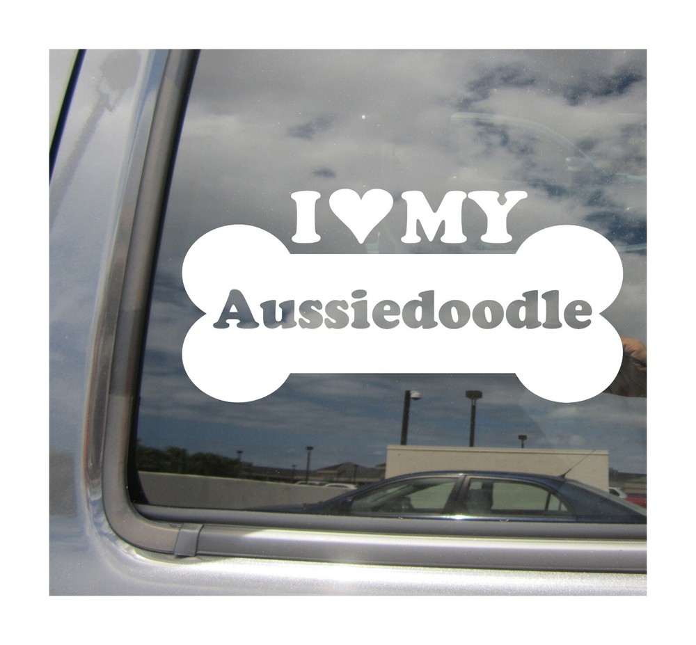 I Heart Love My Aussiedoodle – Mixed Dog Bone Car Vinyl Decal Sticker 14069