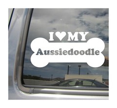 I Heart Love My Aussiedoodle – Mixed Dog Bone Car Vinyl Decal Sticker 14069